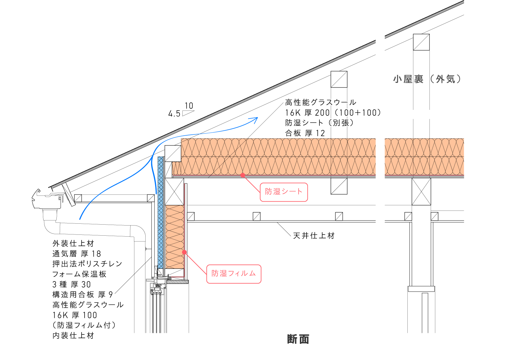 設計「3歩先」詳細図：天井［桁上断熱］